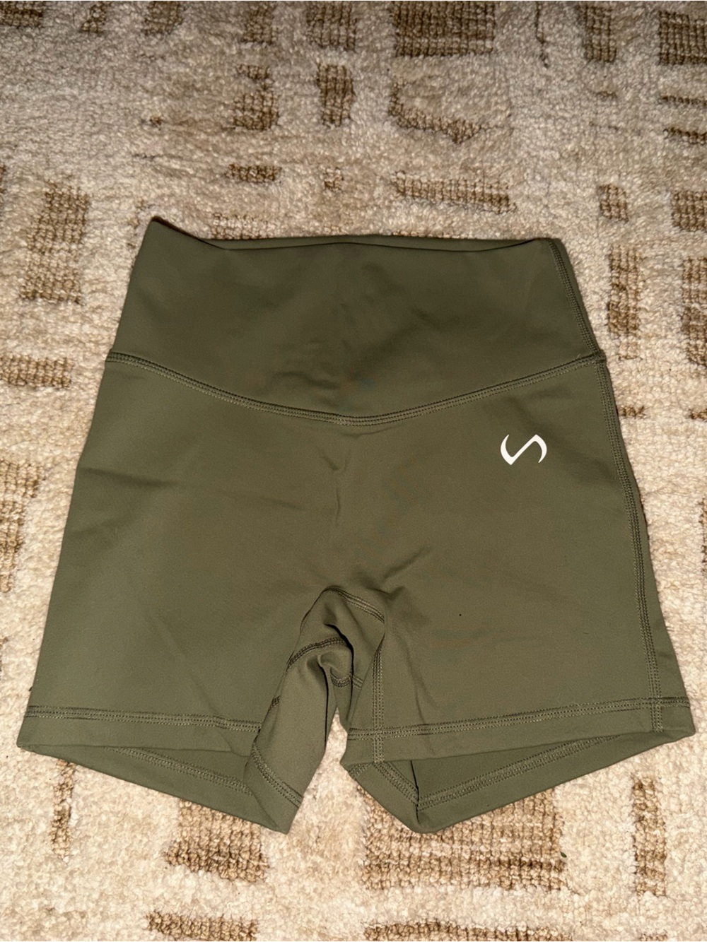 High-Rise Olive Green Bike Shorts with Subtle Logo